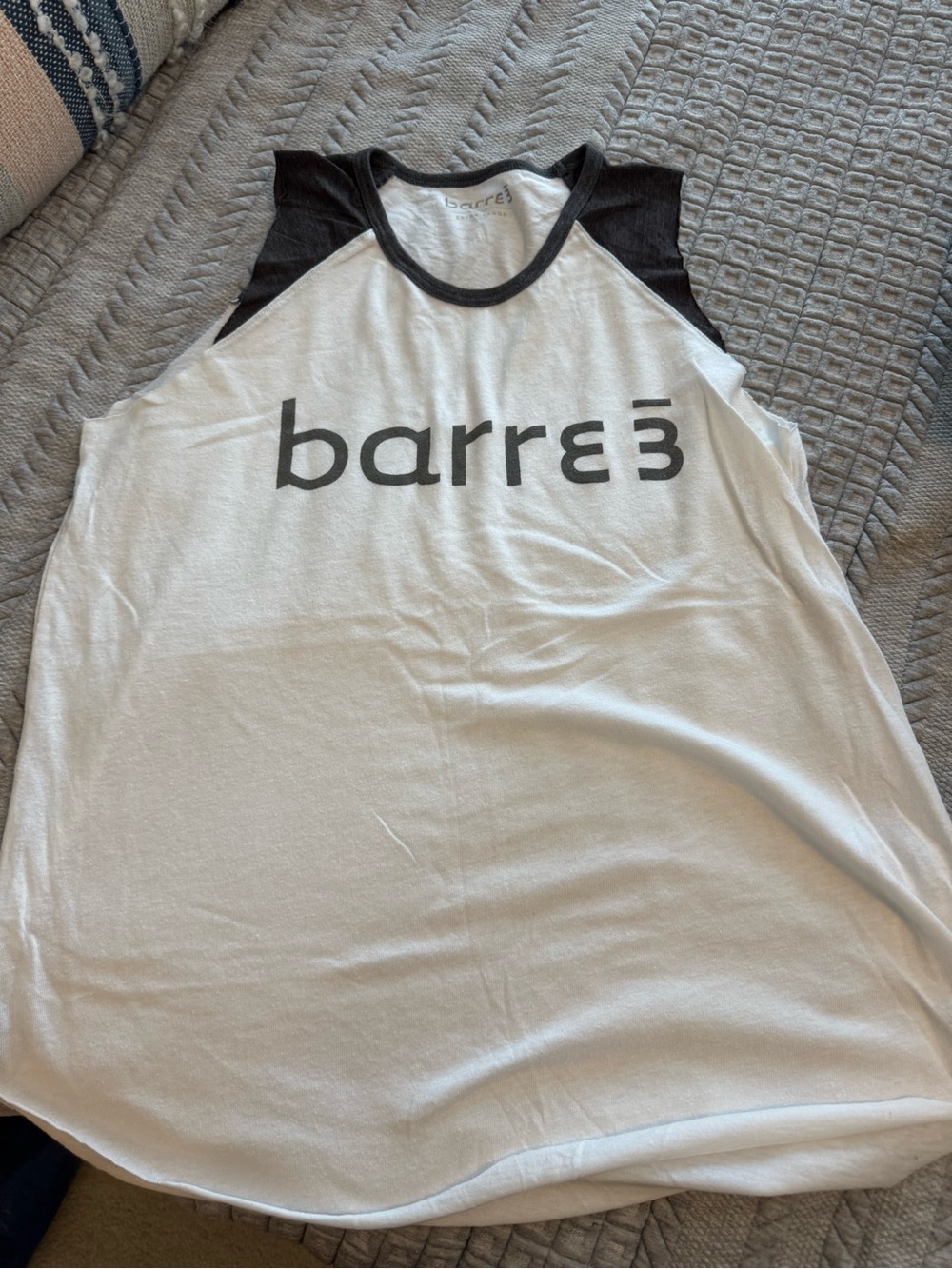 barre3 Women's White Muscle Tee with Black Trim